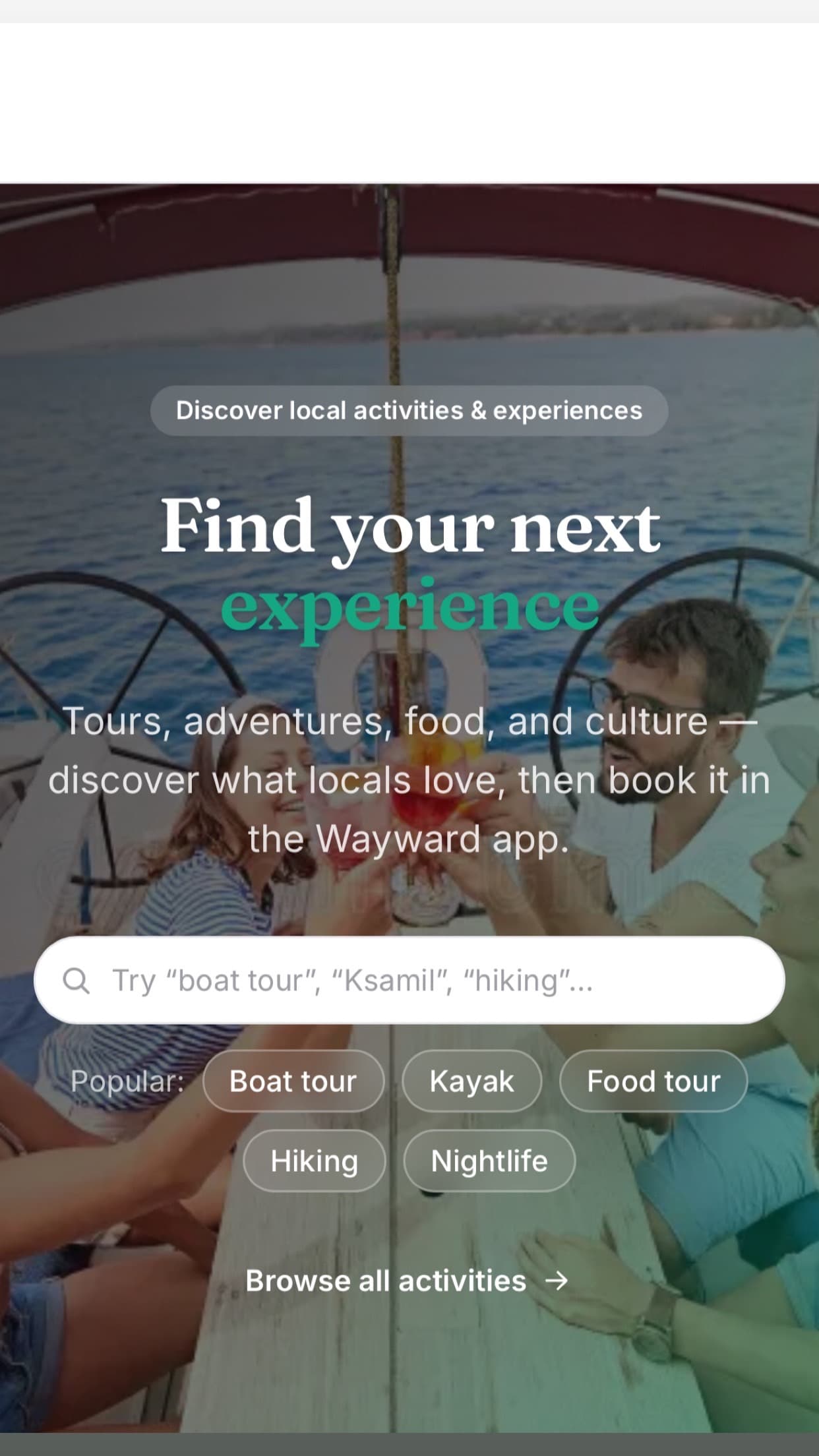 Preview of the Zbulo site — discover and book local experiences